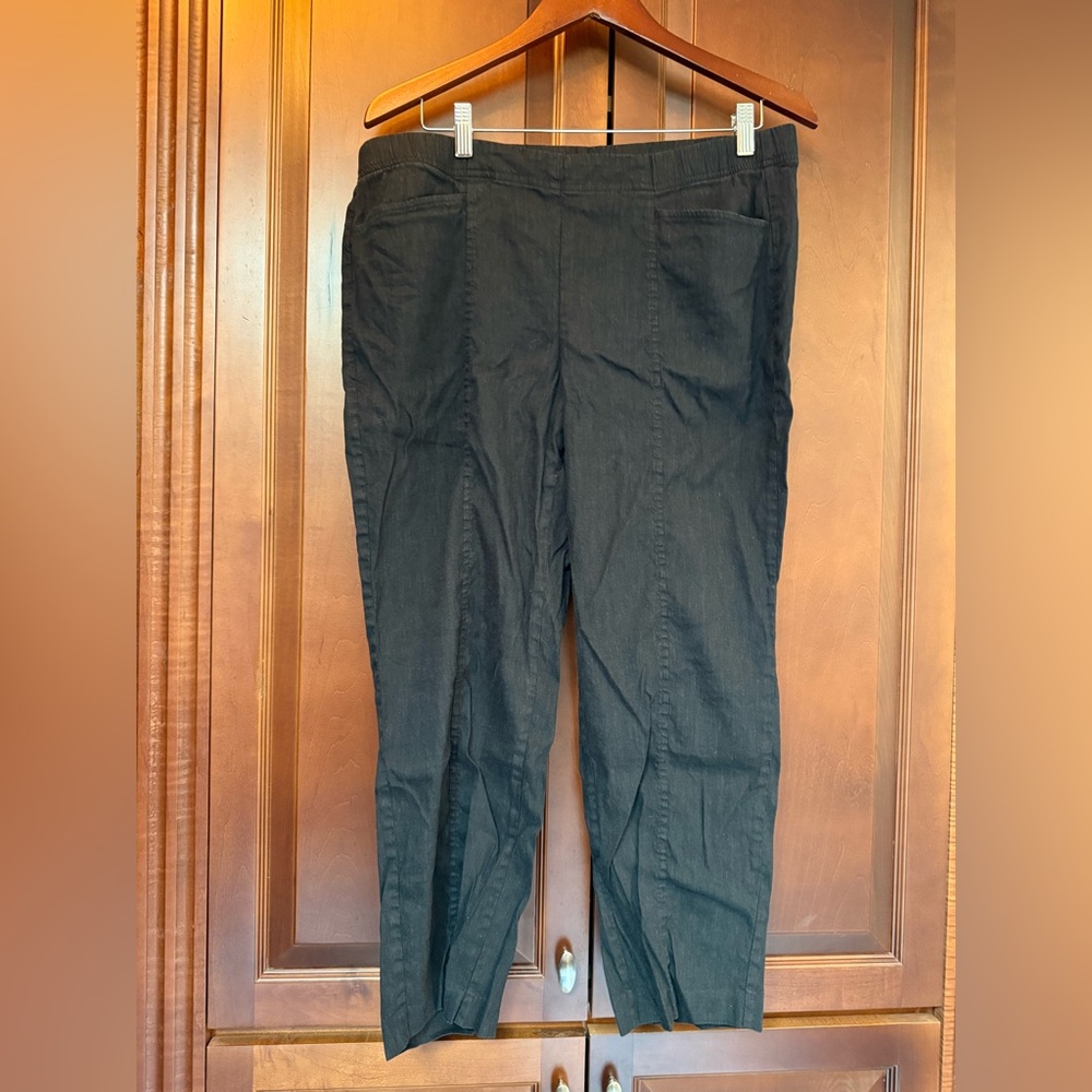 J. Jill Linen Stretch Pants Large Black Lightweight Classic Straight Leg